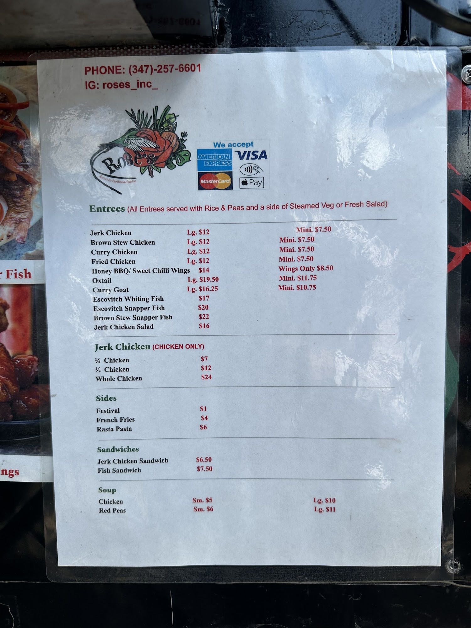 Rose's Authentic Caribbean Cuisine Menu