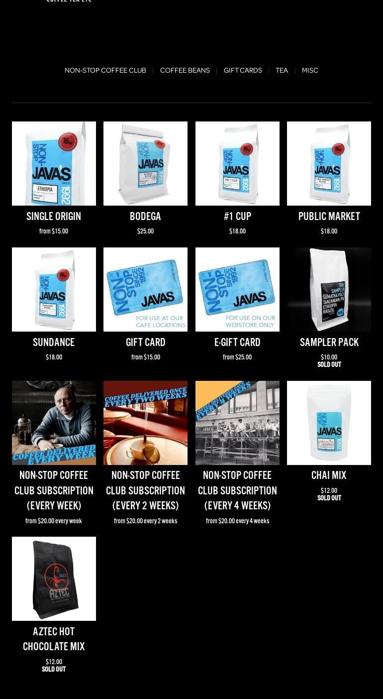 Java's Coffee Roasters Menu