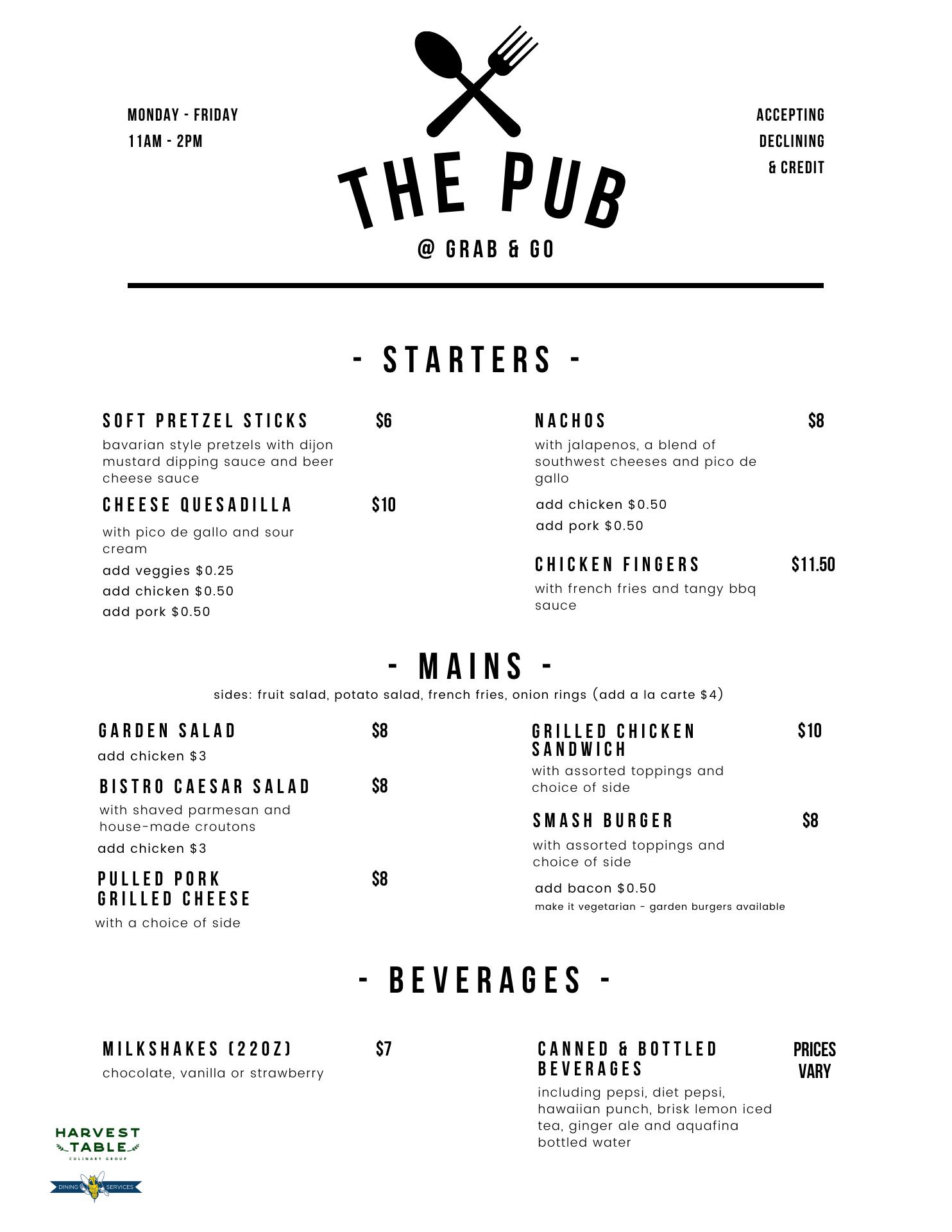 Grab & Go Patio Menu