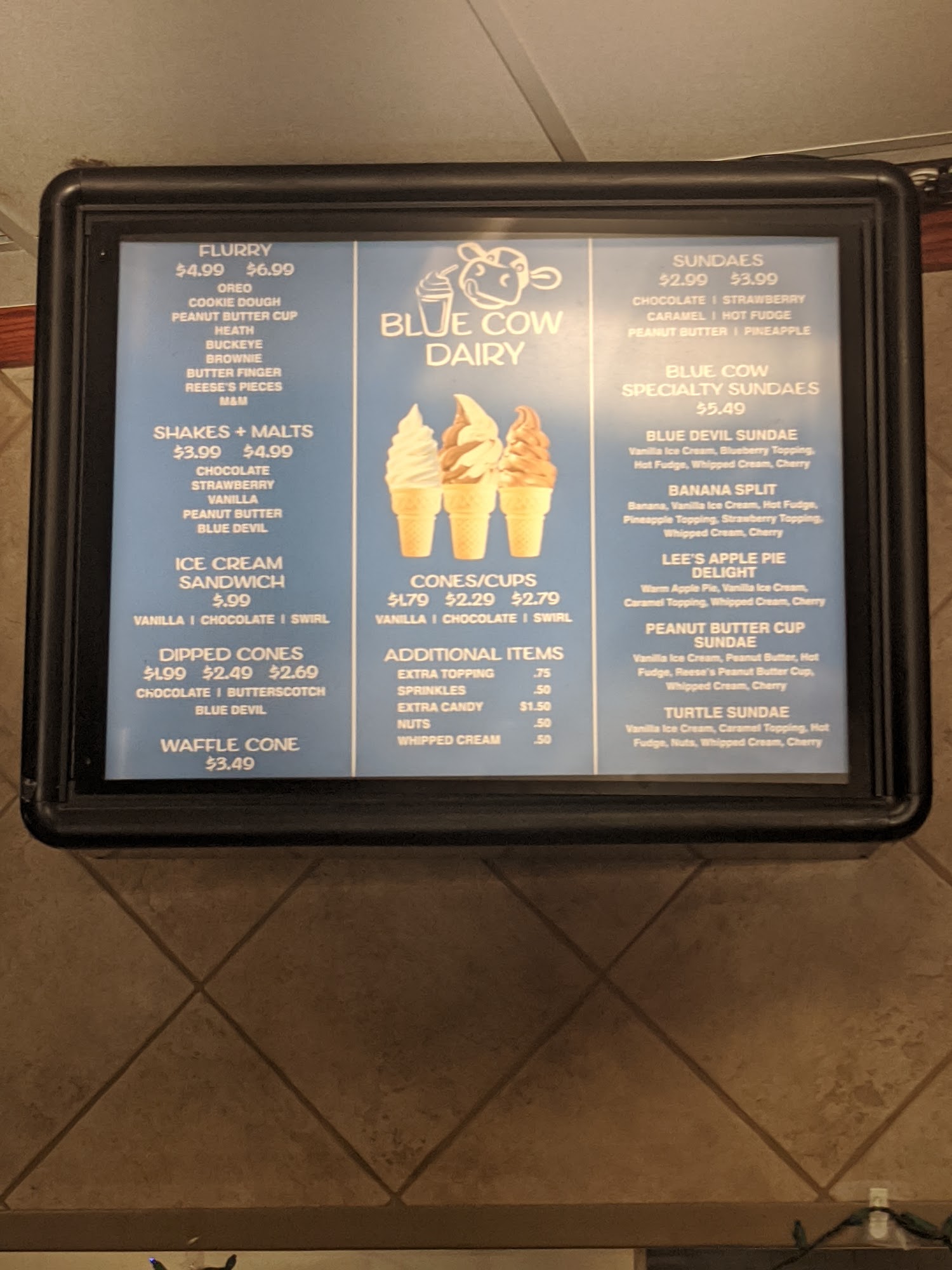 Blue Cow Dairy Menu