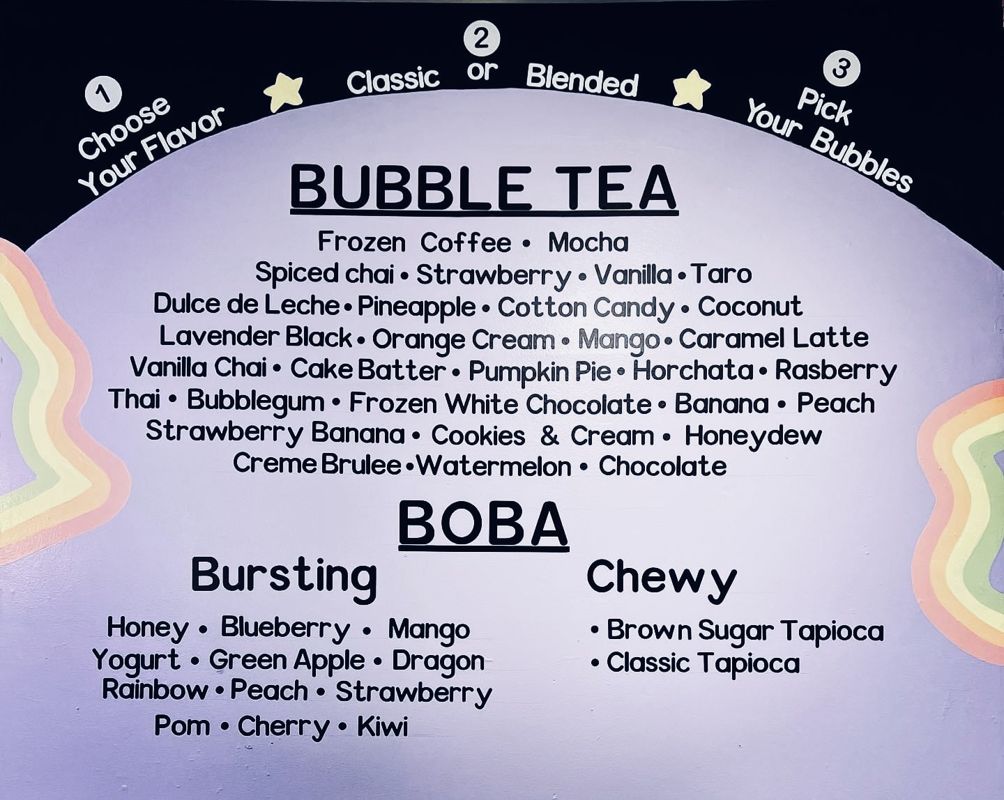 Rainbow boba Menu