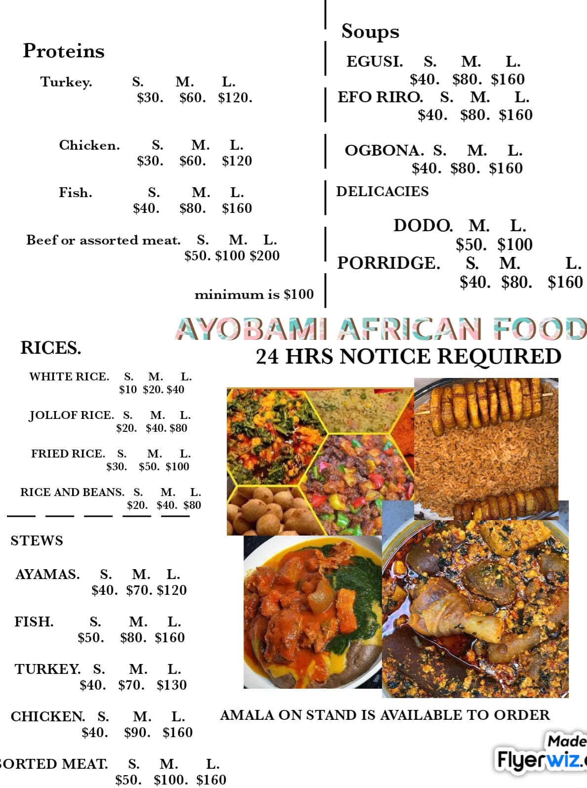 Ayobami African Food (no dine-in, Catering only) Menu