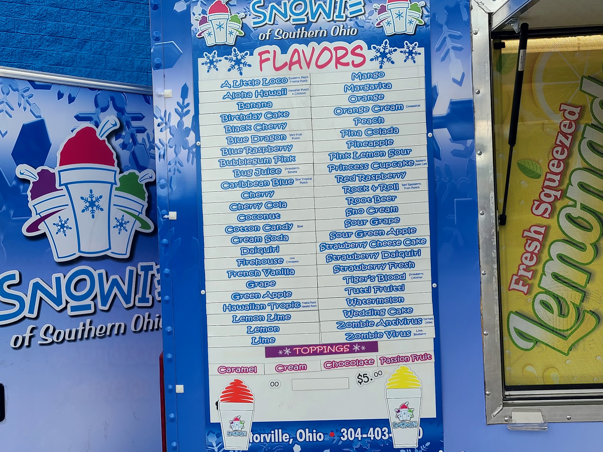 Mason County Snowie Menu