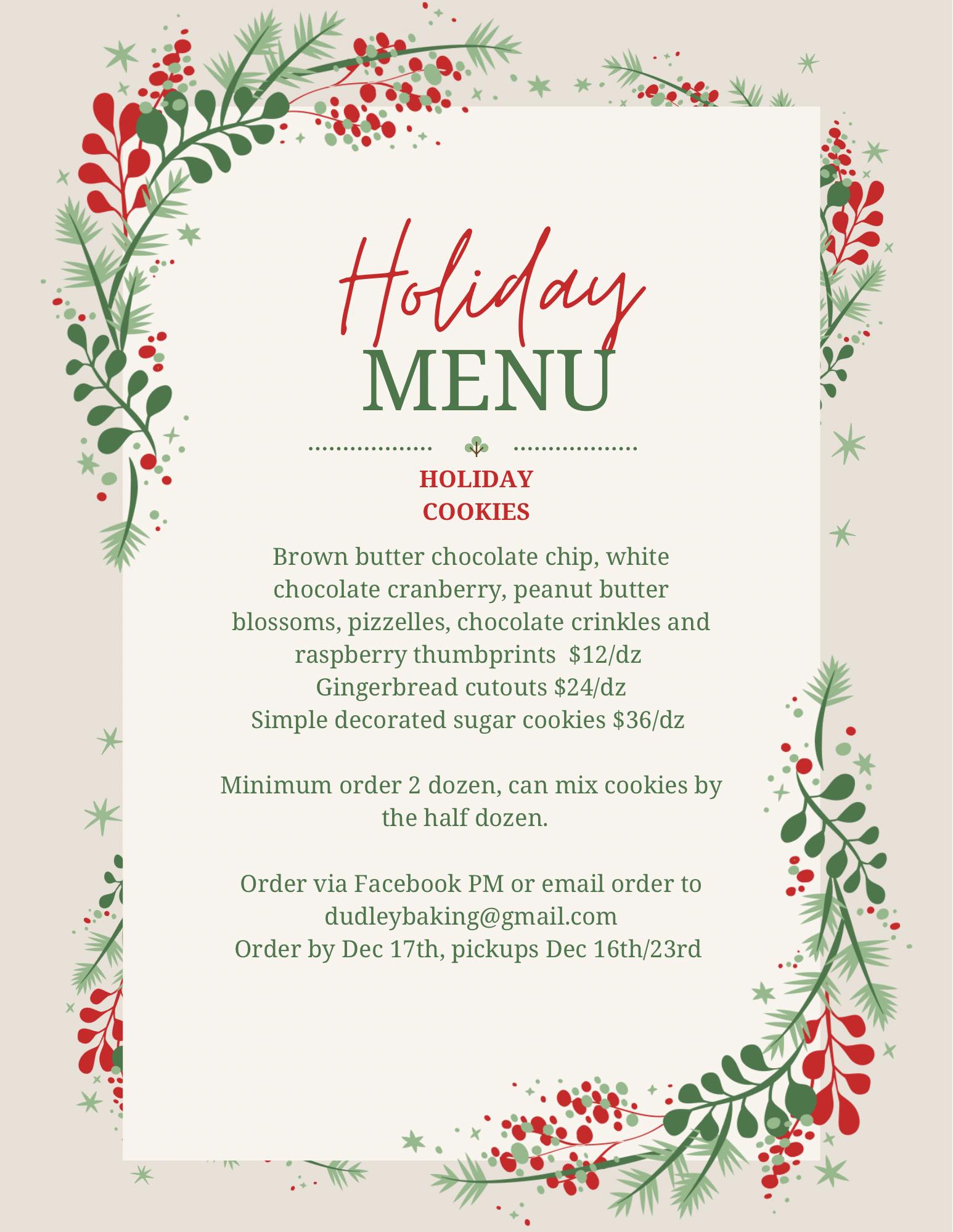Dudley Baking Company Menu