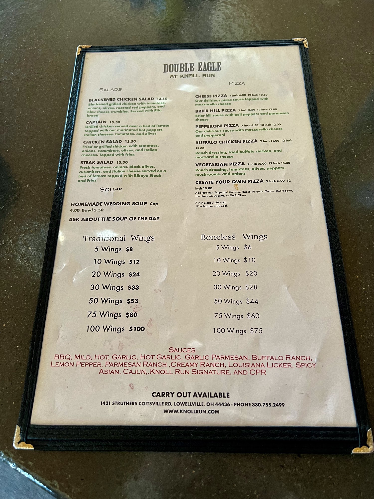 Double Eagle at Knoll Run Menu