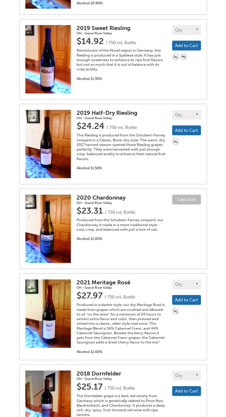 Silver Crest Cellars Menu