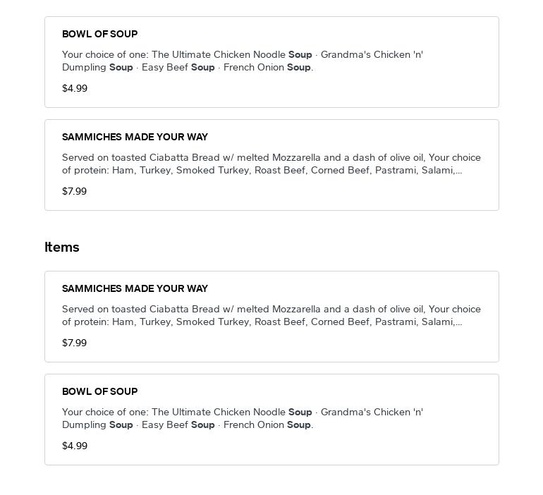 Berardi's Concessions Inc DBA Berardi's Deli and Dairy Menu