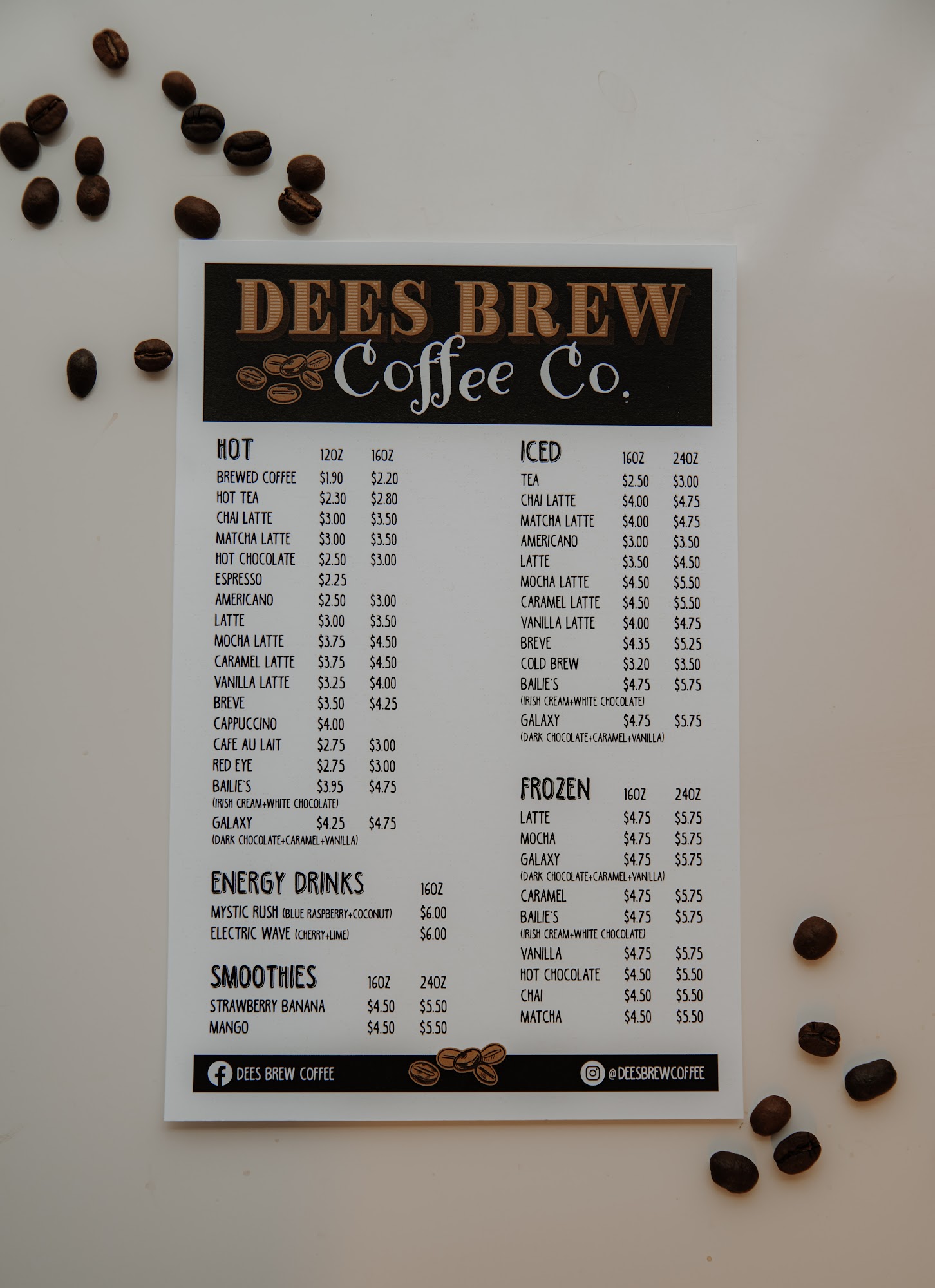 Dees Brew Coffee Menu