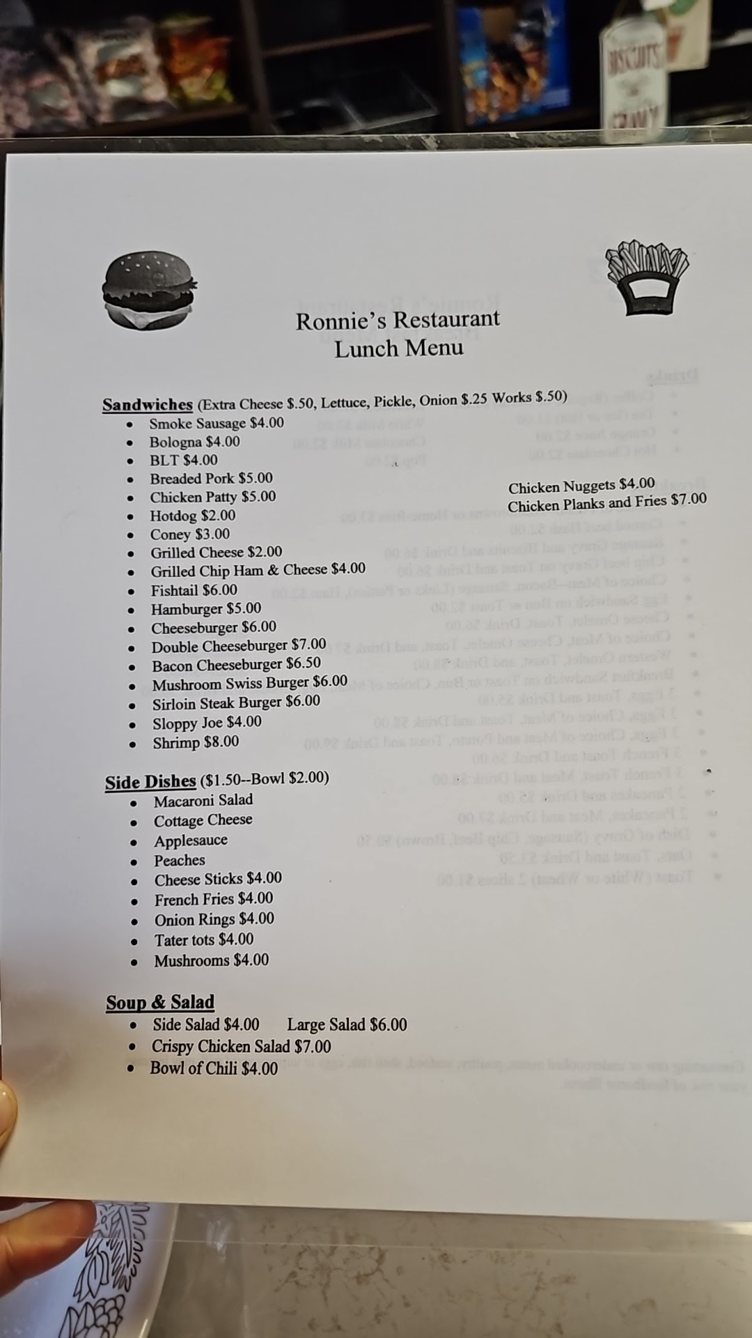 Ron's Restaurant Menu