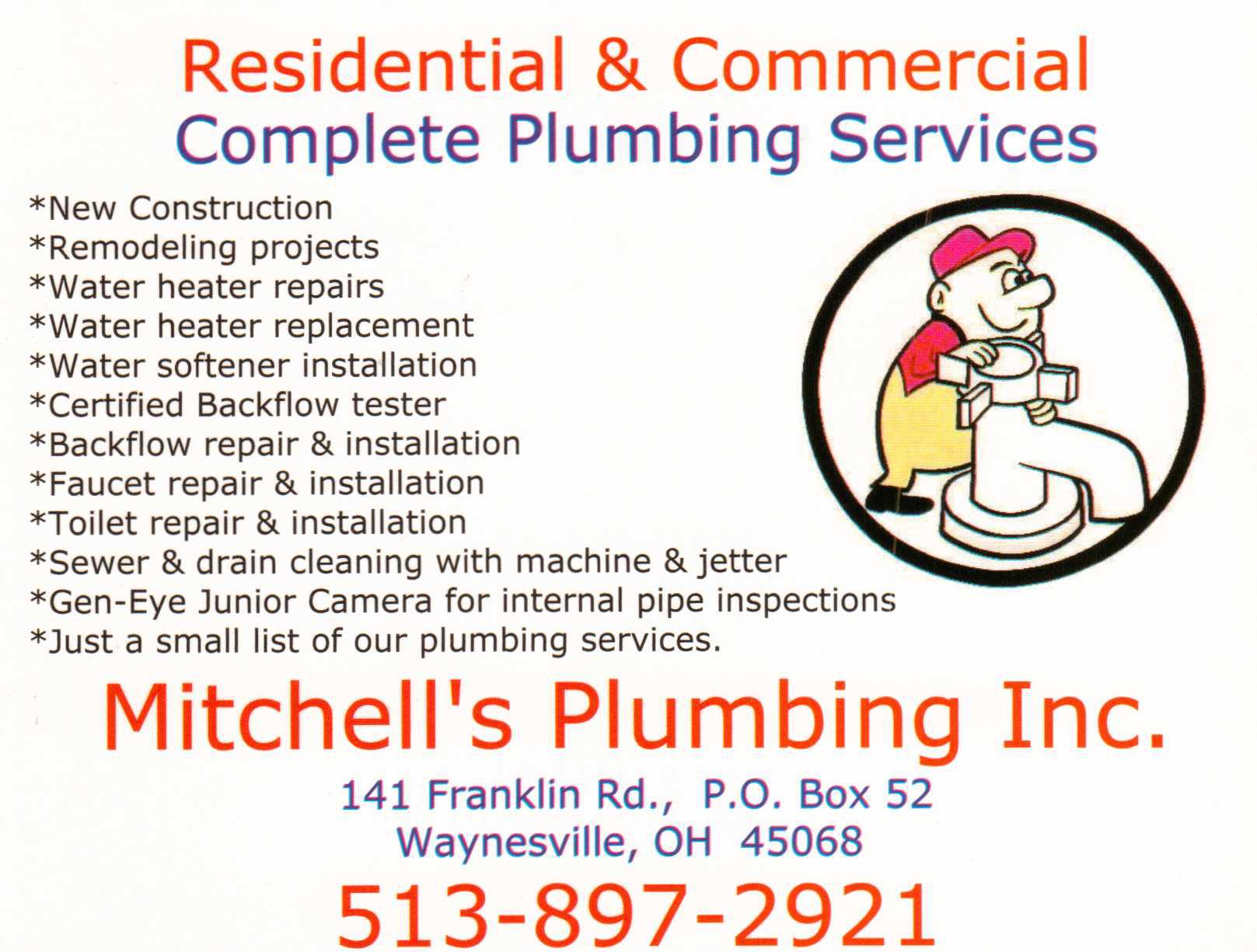 Mitchell's Plumbing Inc 141 Franklin Rd, Waynesville Ohio 45068