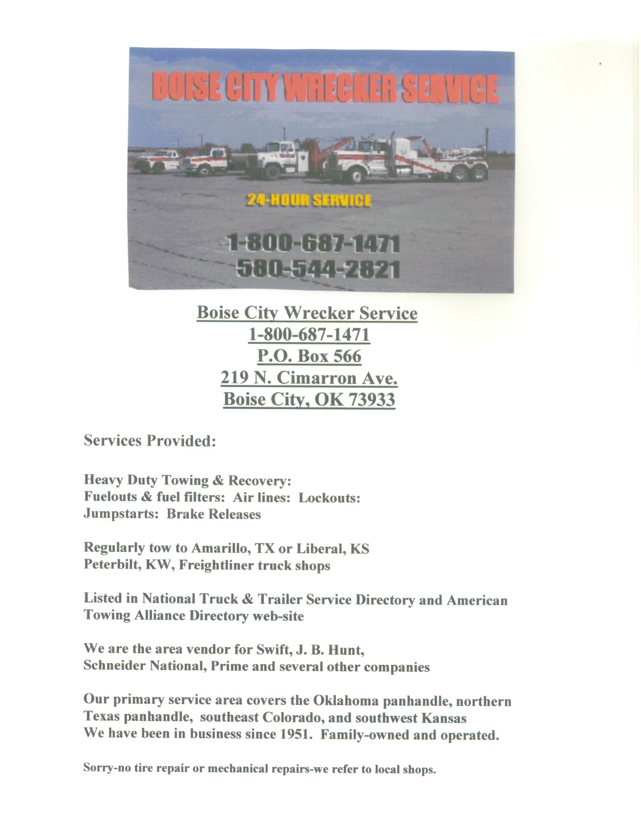 Boise City Body Shop and Wrecker Service 219 N Cimarron Ave, Boise City Oklahoma 73933