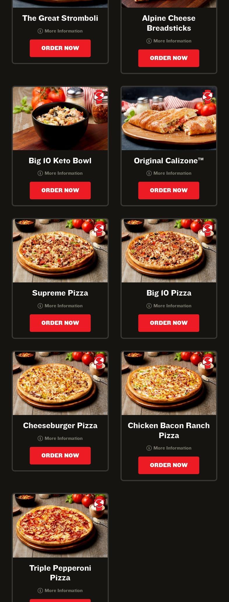 Simple Simon's Pizza Menu