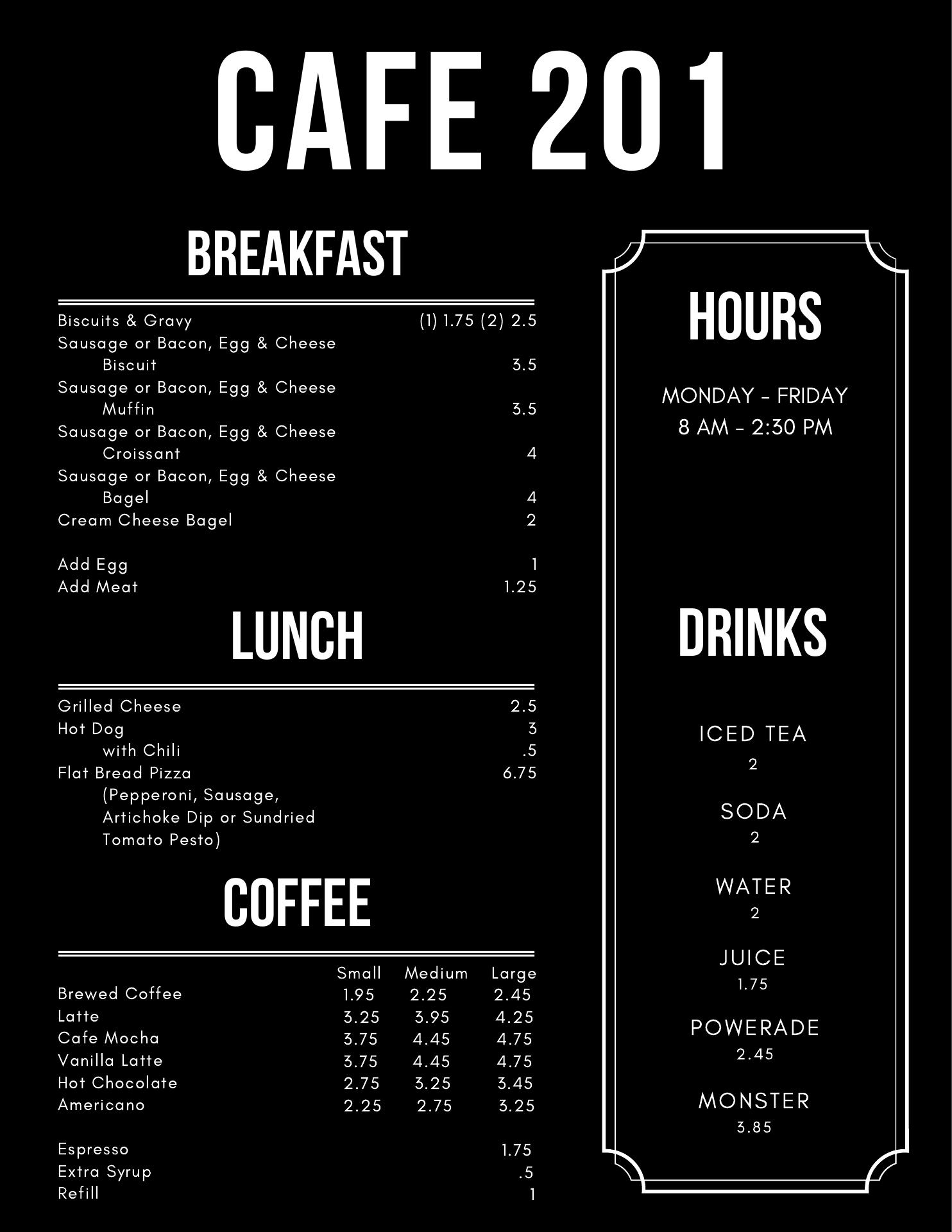 Café 201 Menu