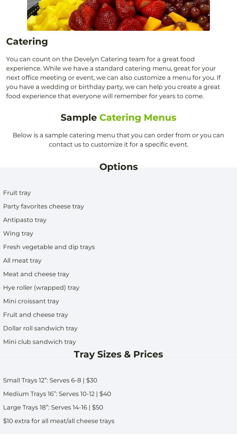 Develyn LLC Menu