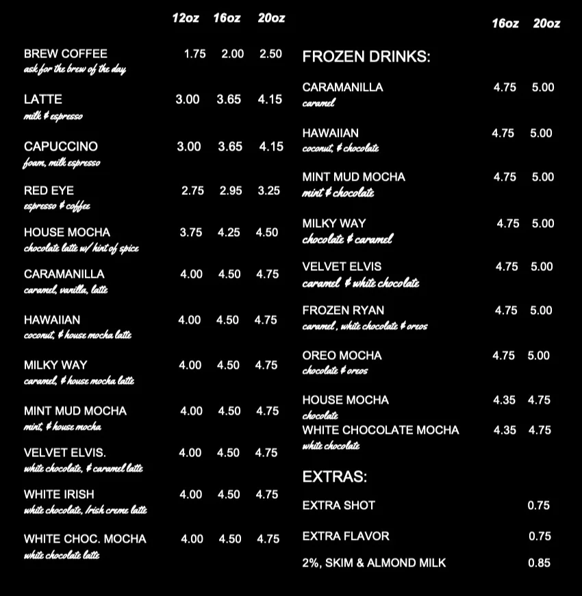 Our House Coffee Co. Menu