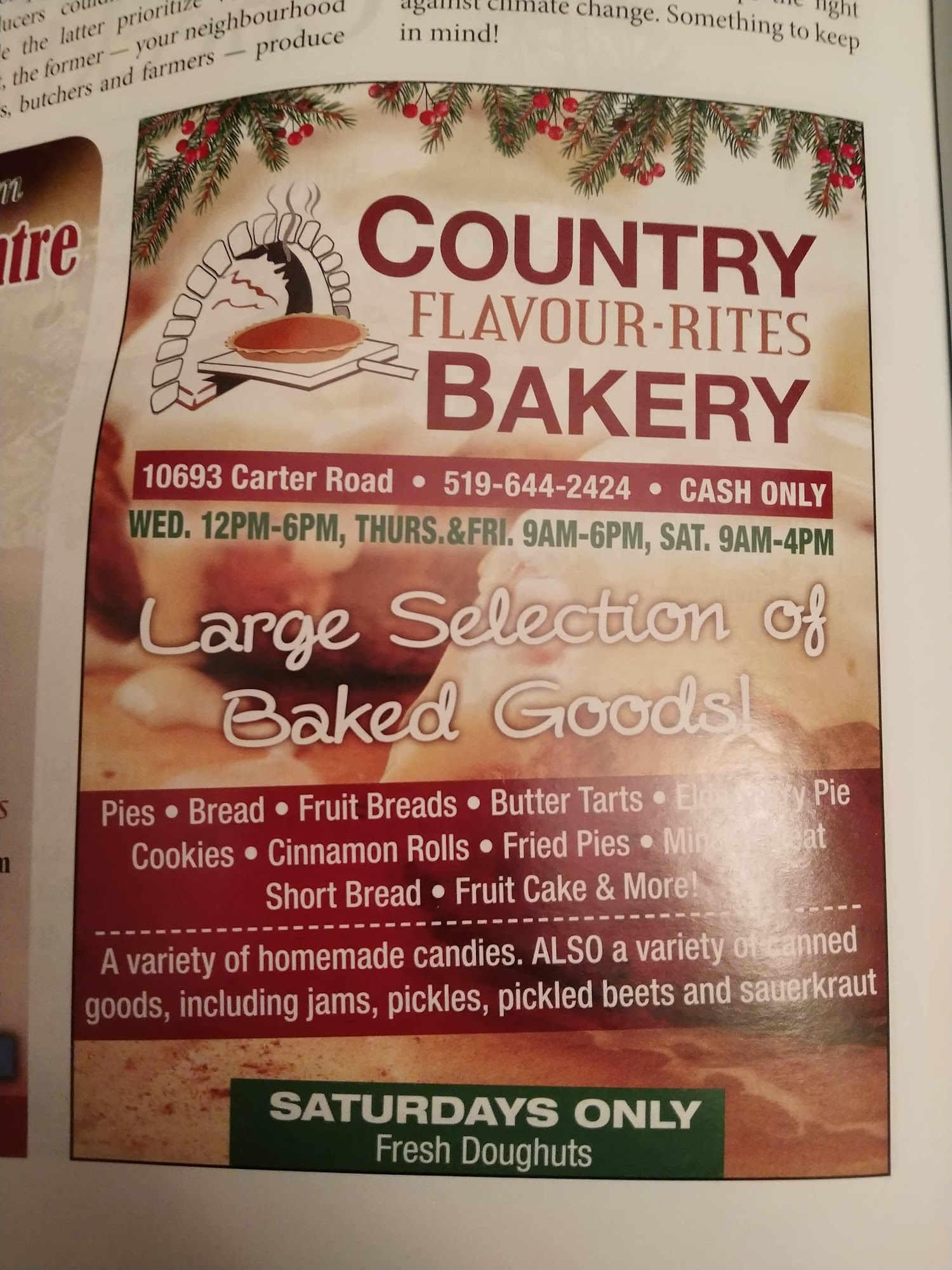 Country Bakery Menu