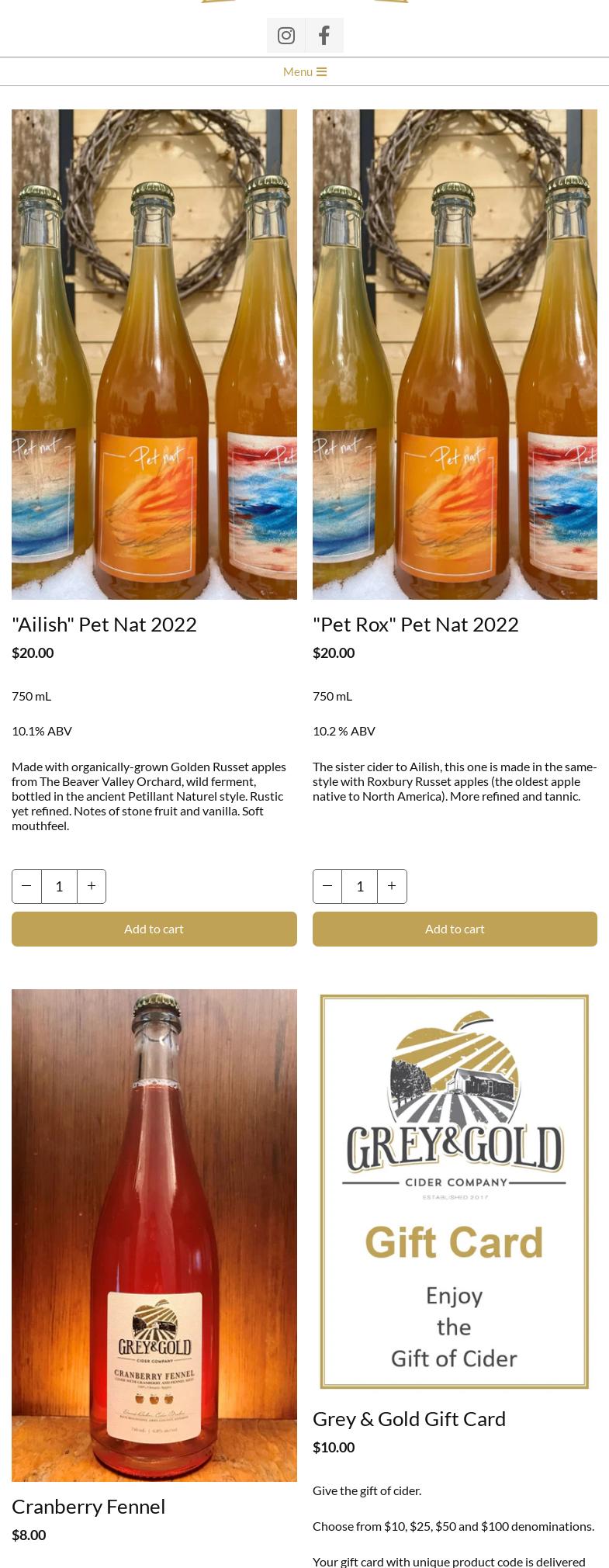 Grey & Gold Cider Menu