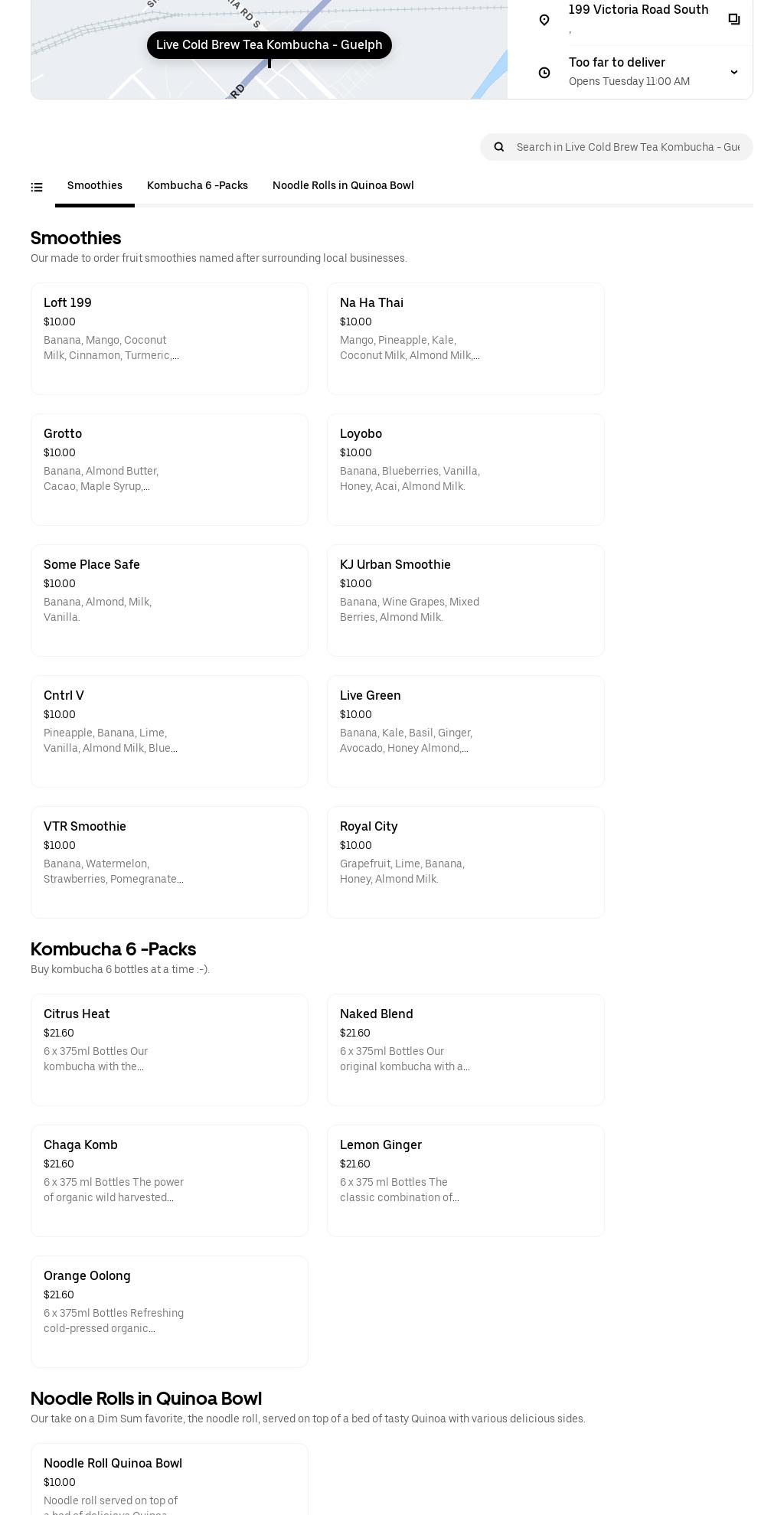 Live Cold Brew Tea Kombucha Menu