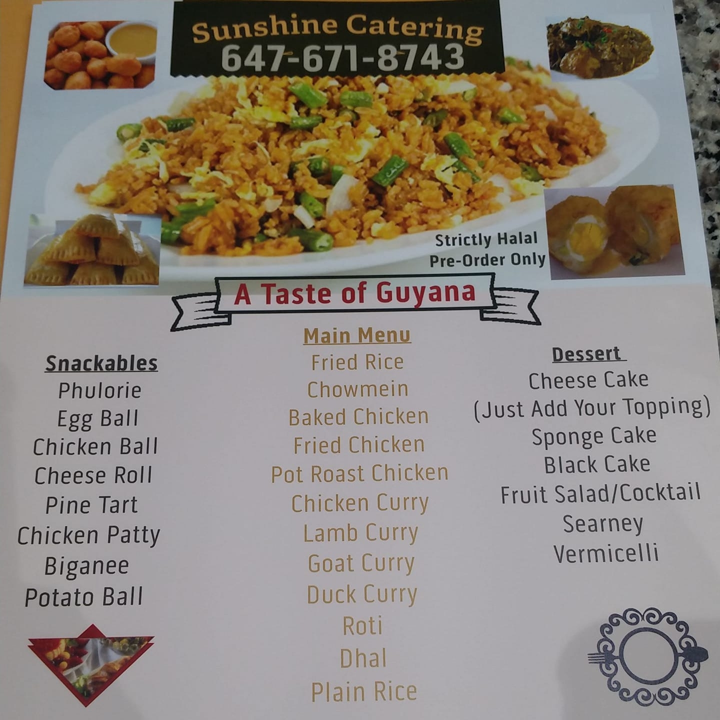 Sunshine Catering Menu