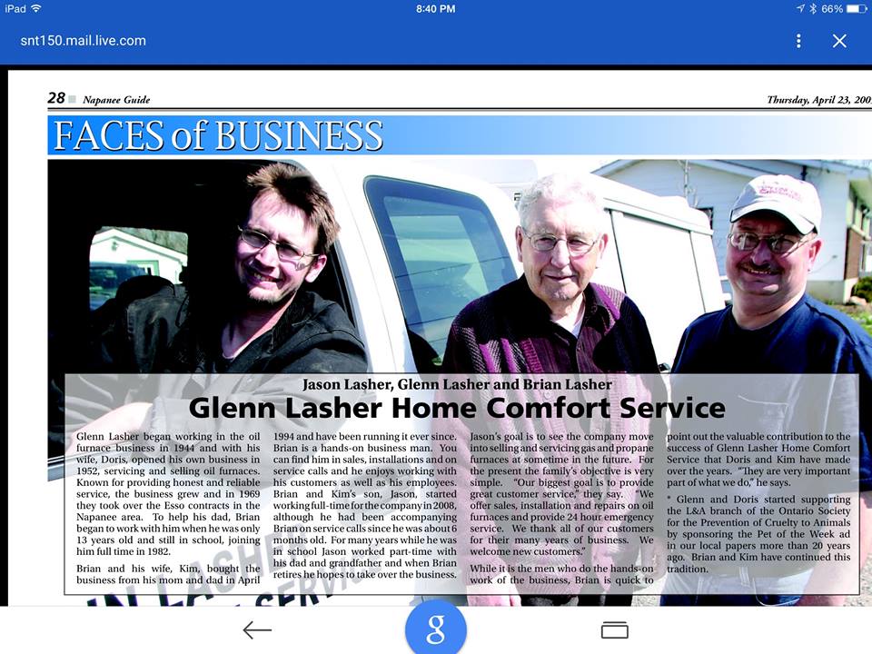 Lasher Glen Home Comfort Service 1673 Sharpe Rd, Odessa Ontario K0H 2H0