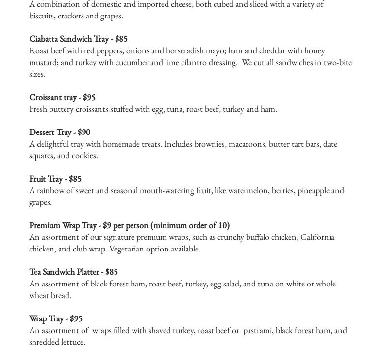 That's A Wrap Catering Peterborough INC. Menu