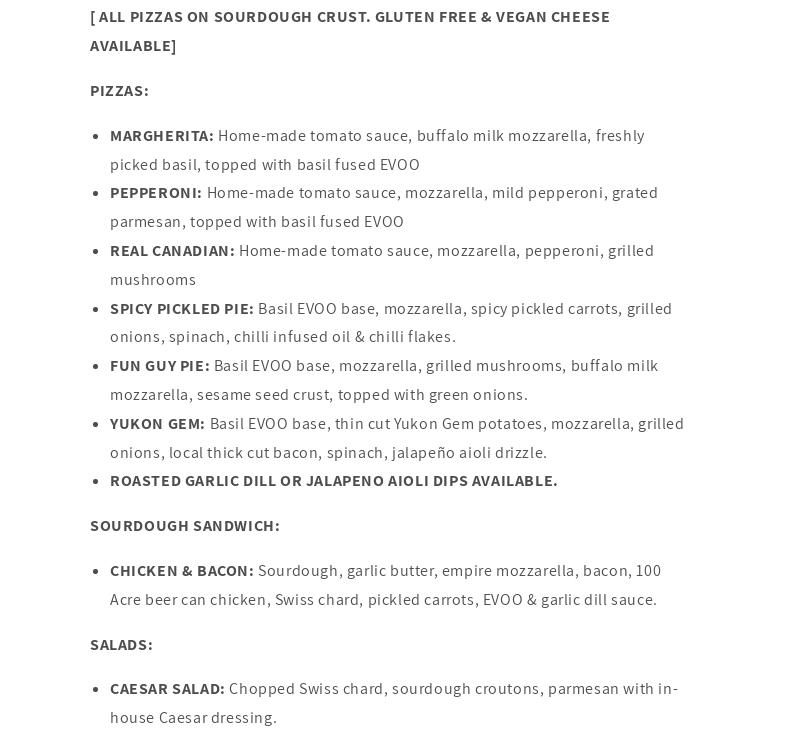 100 Acre Brewing Co. Menu