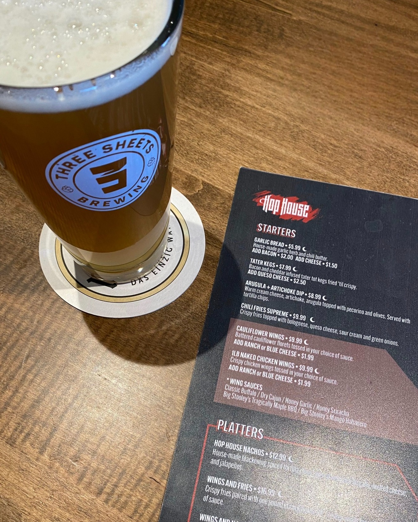 Three Sheets Brewing - Tap Room & Brewery Menu
