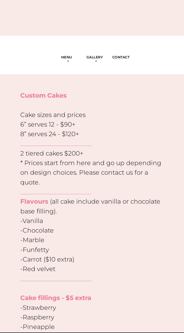 Maria’s Sweet Creations Menu