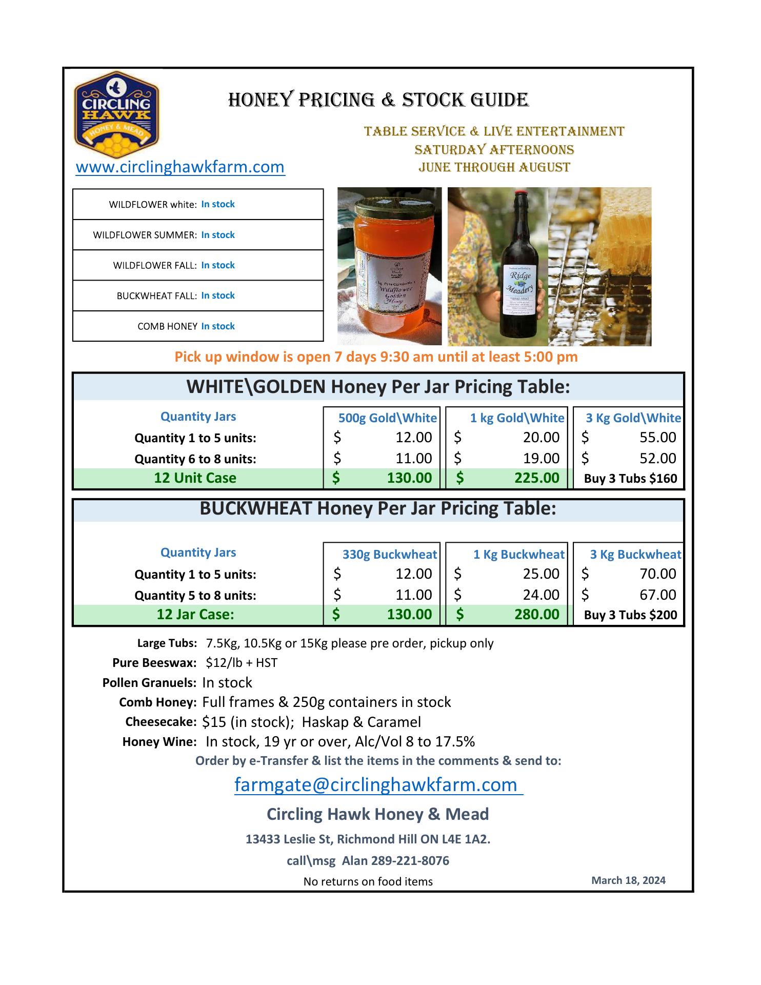 Circling Hawk Honey & Mead Menu