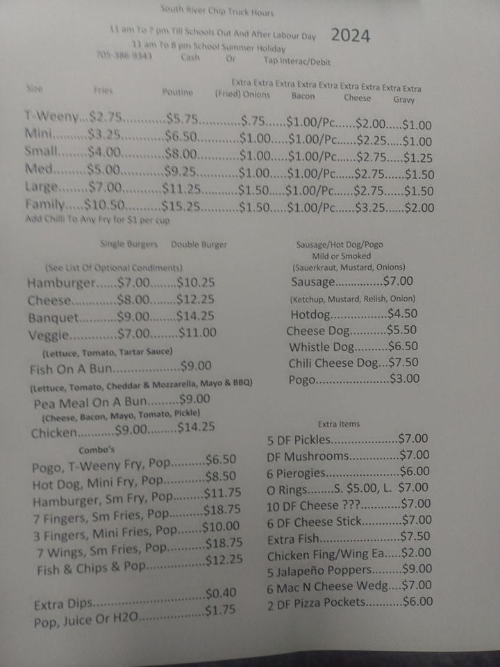 South River chip stand Menu