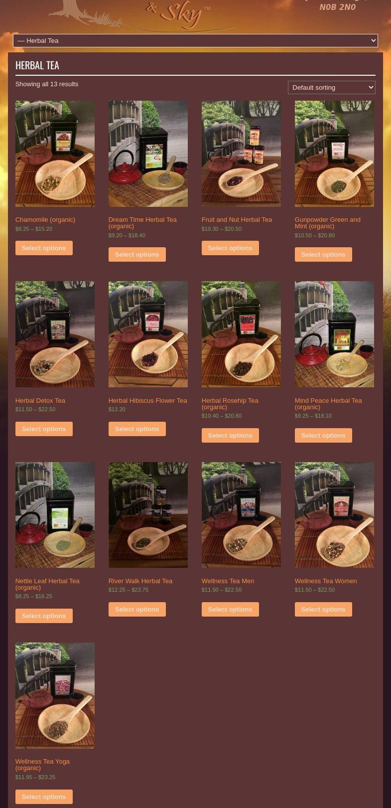 Tea, Earth & Sky Menu