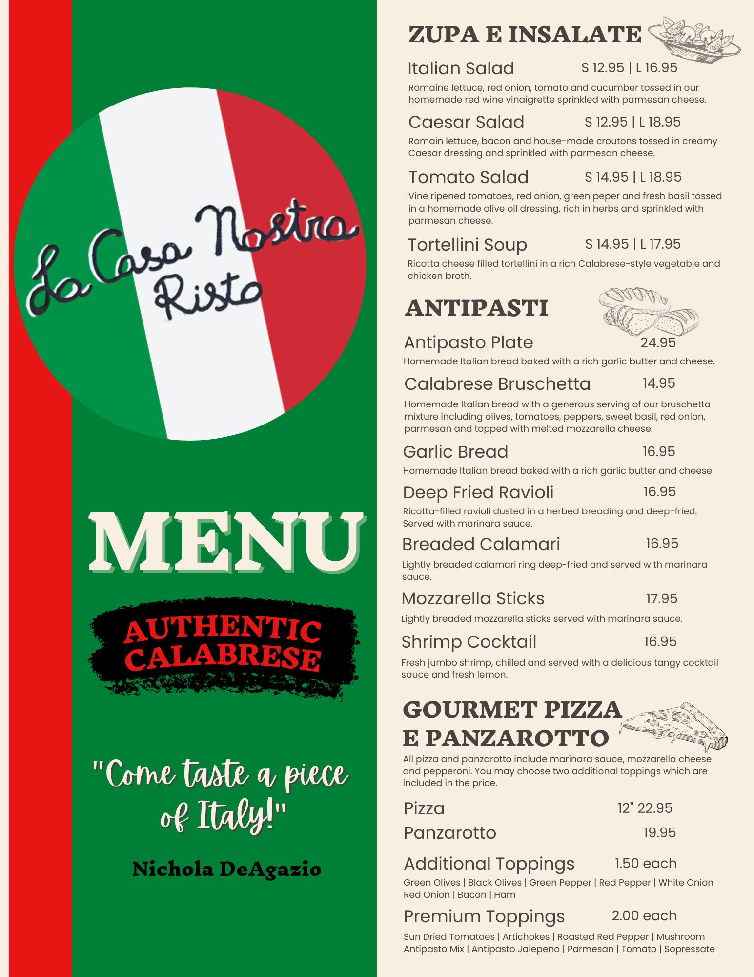 La Casa Nostra Ristorante Menu