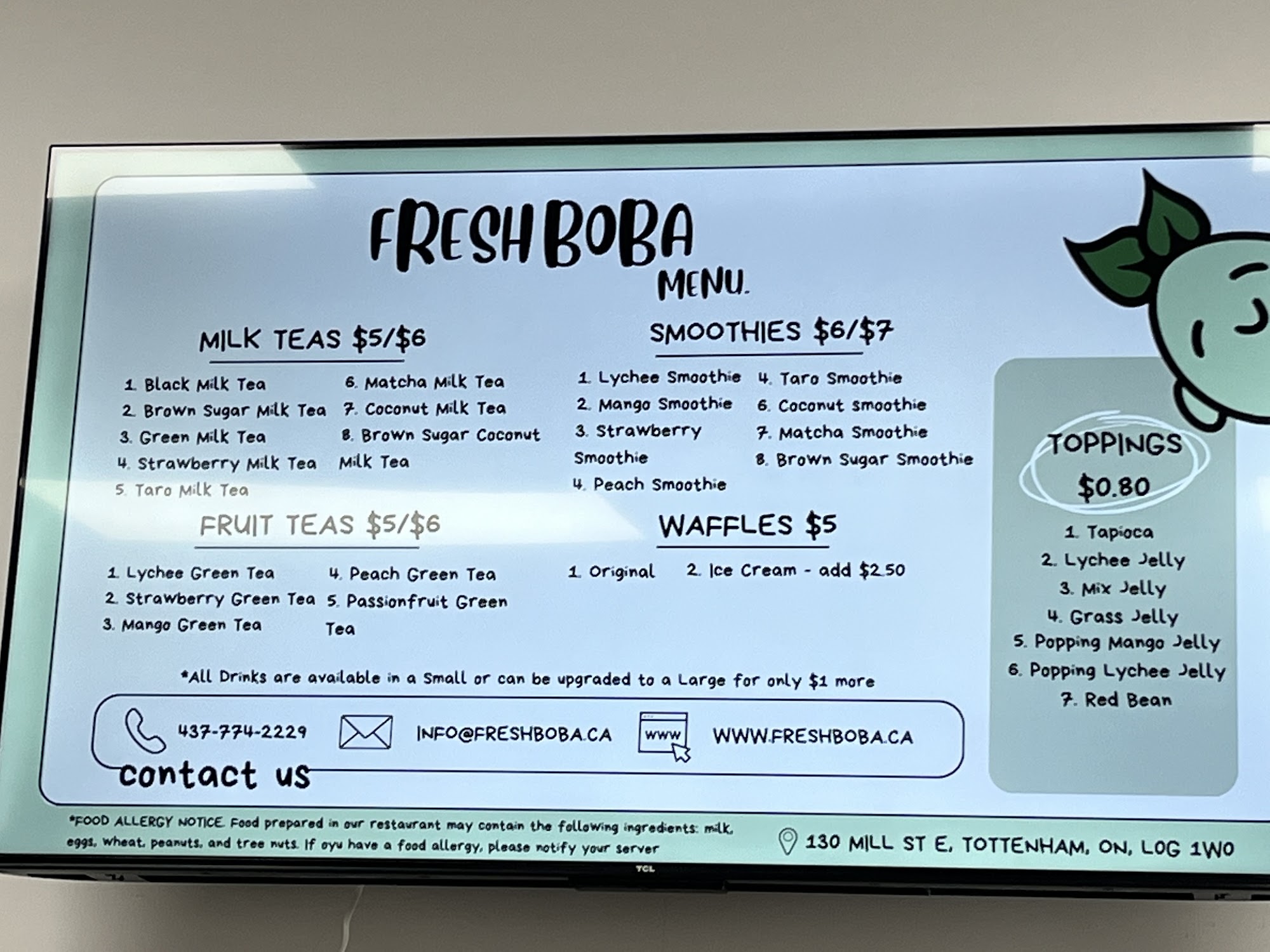 Fresh Boba Menu