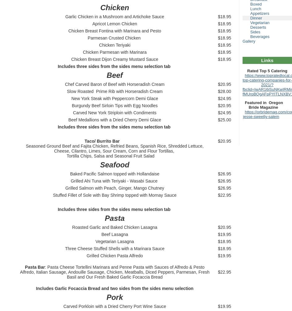 Capricorn Catering Menu