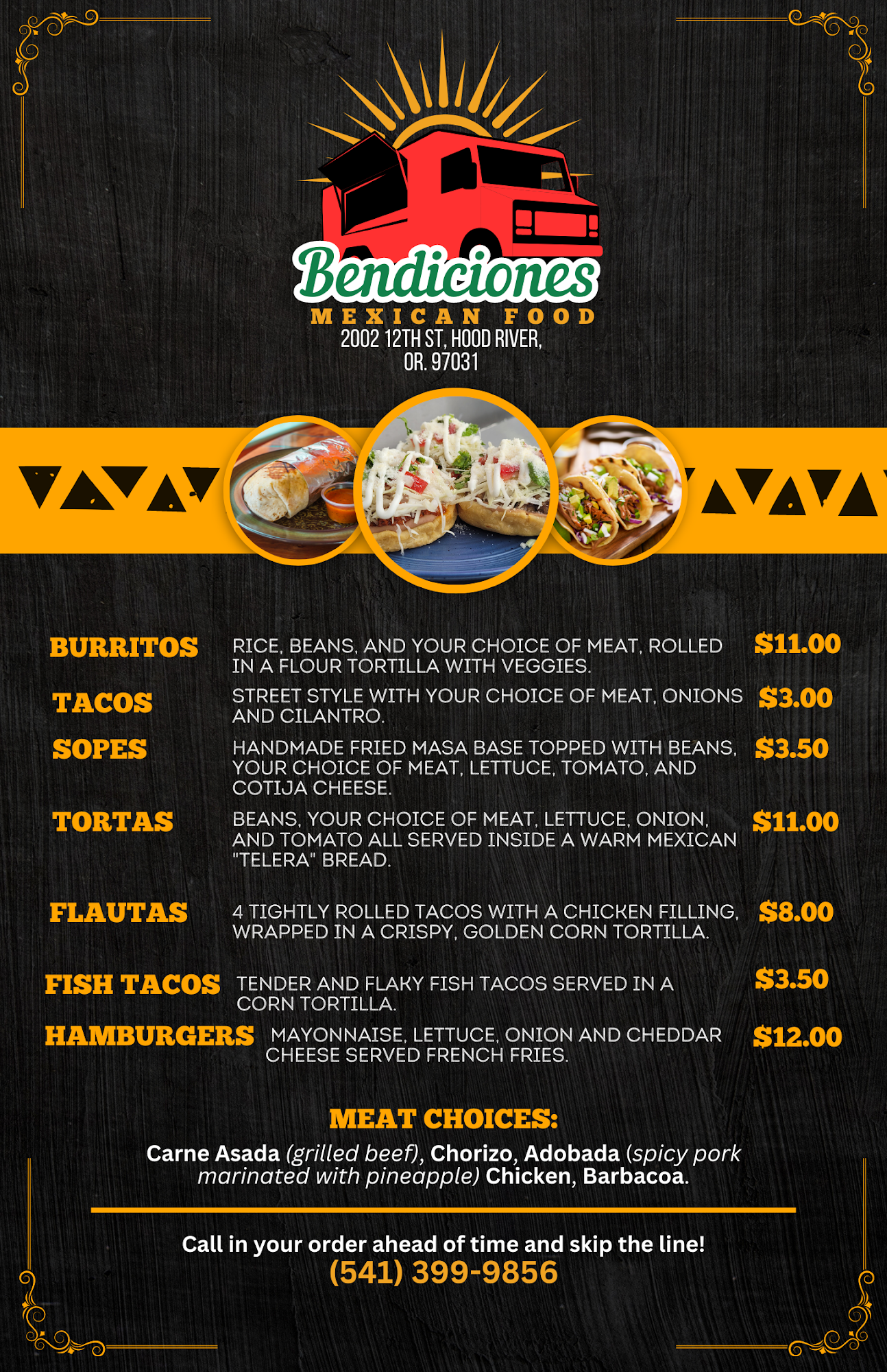 Bendiciones Mexican Food Menu