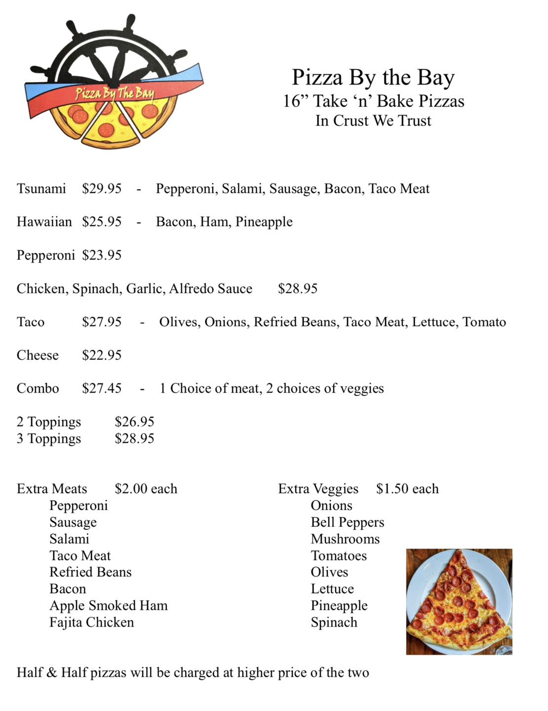 Pizza By The Bay Menu
