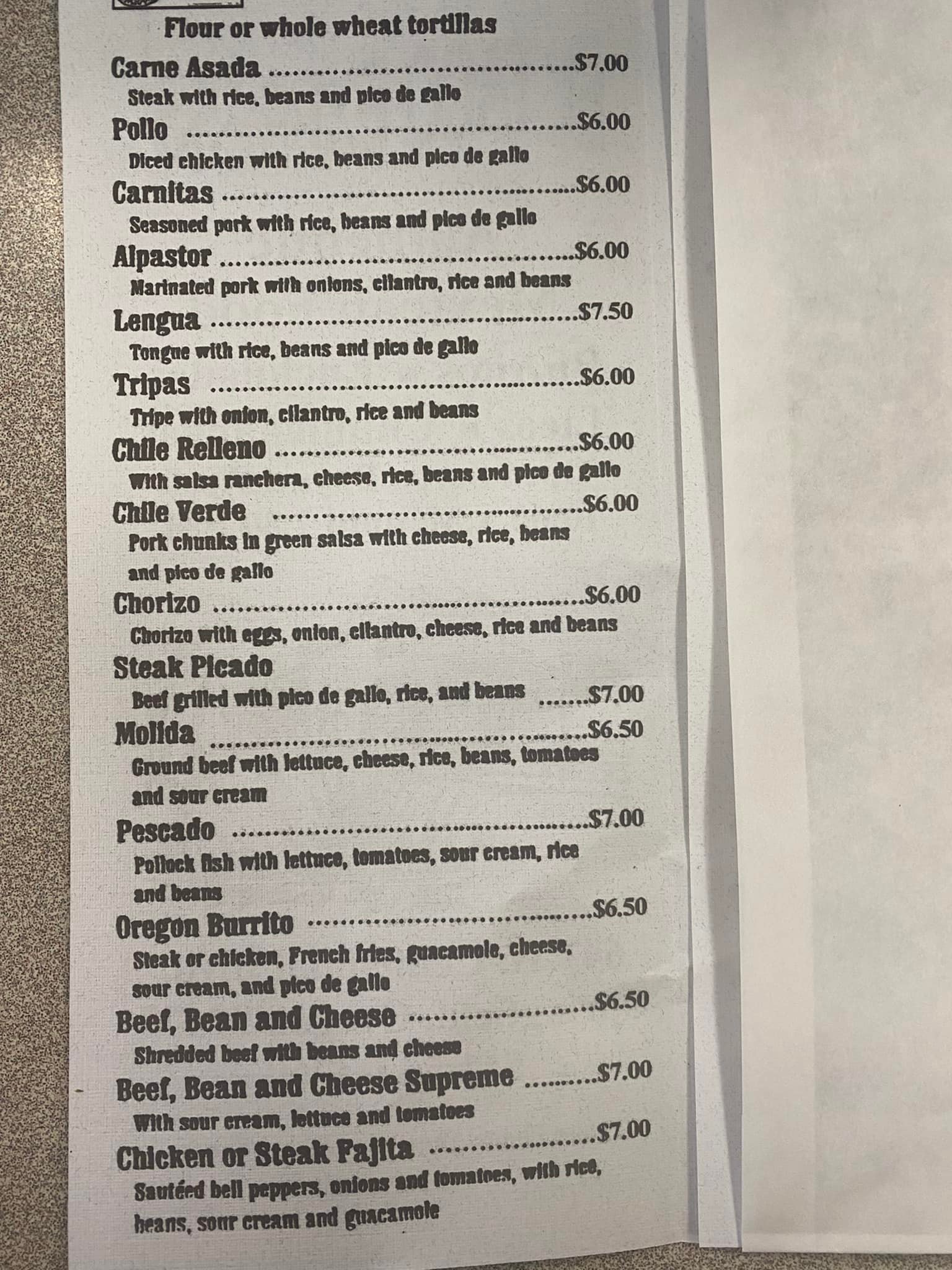 Taco Maniac Menu