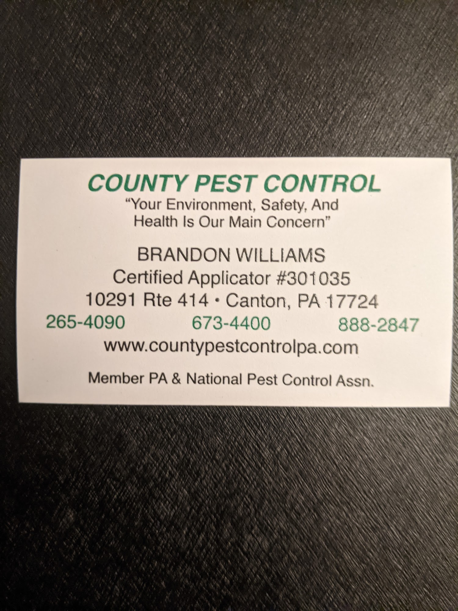 County Pest Control 10291 State Rte 414, Canton Pennsylvania 17724