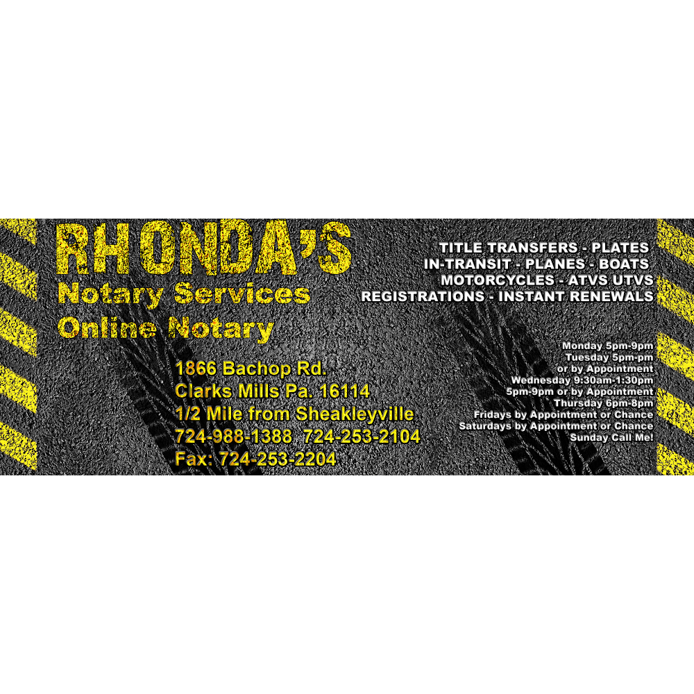 Rhonda's Notary Services 1866 Bachop Rd, Clarks Mills Pennsylvania 16114