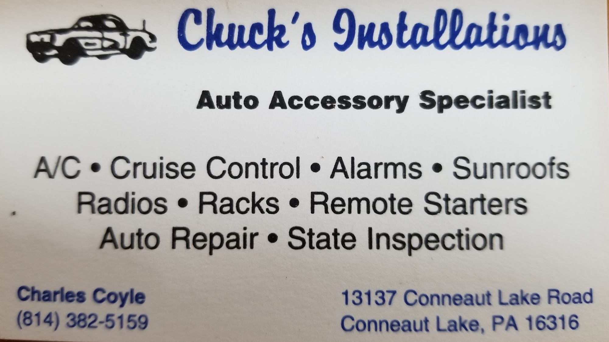 Chuck's Installations 13137 Conneaut Lake Rd, Conneaut Lake Pennsylvania 16316
