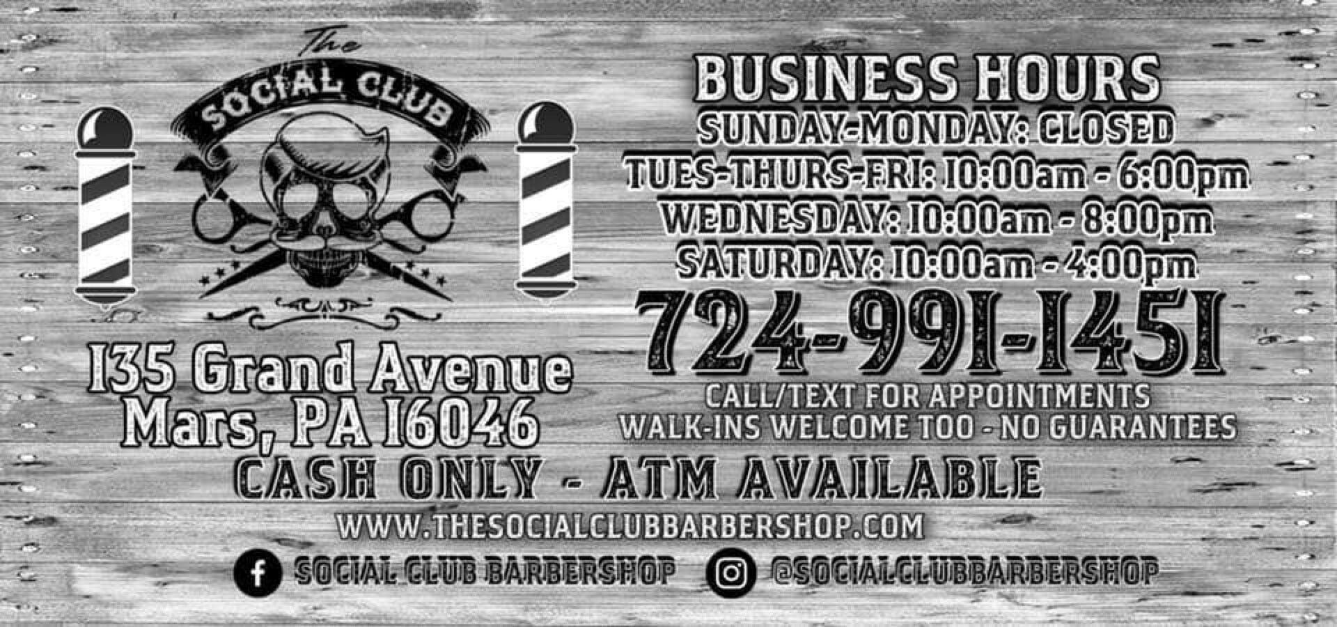 Social Club Barbershop 135 Grand Ave, Mars Pennsylvania 16046