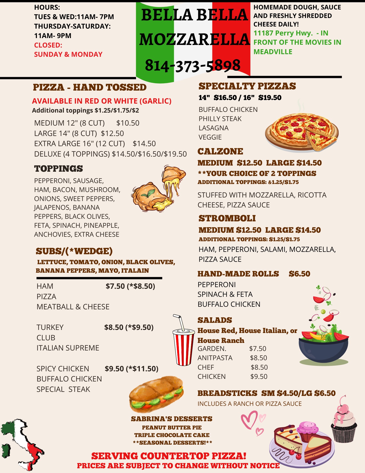 Bella Bella Mozzarella Menu