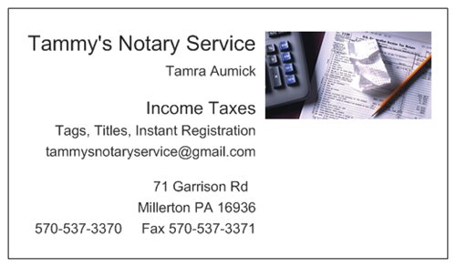Tammy's Notary Services 71 Garrison Rd, Millerton Pennsylvania 16936