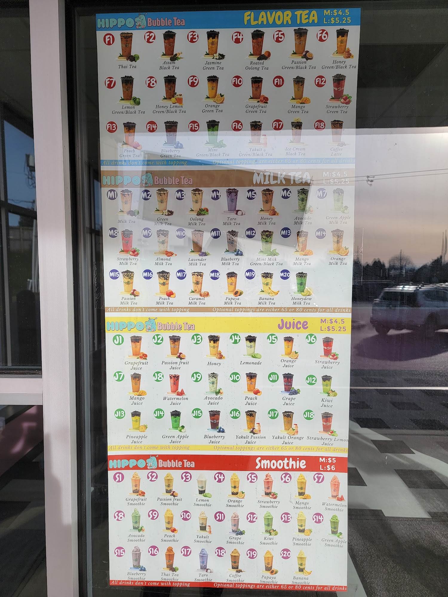 Hippo Bubble Tea Menu
