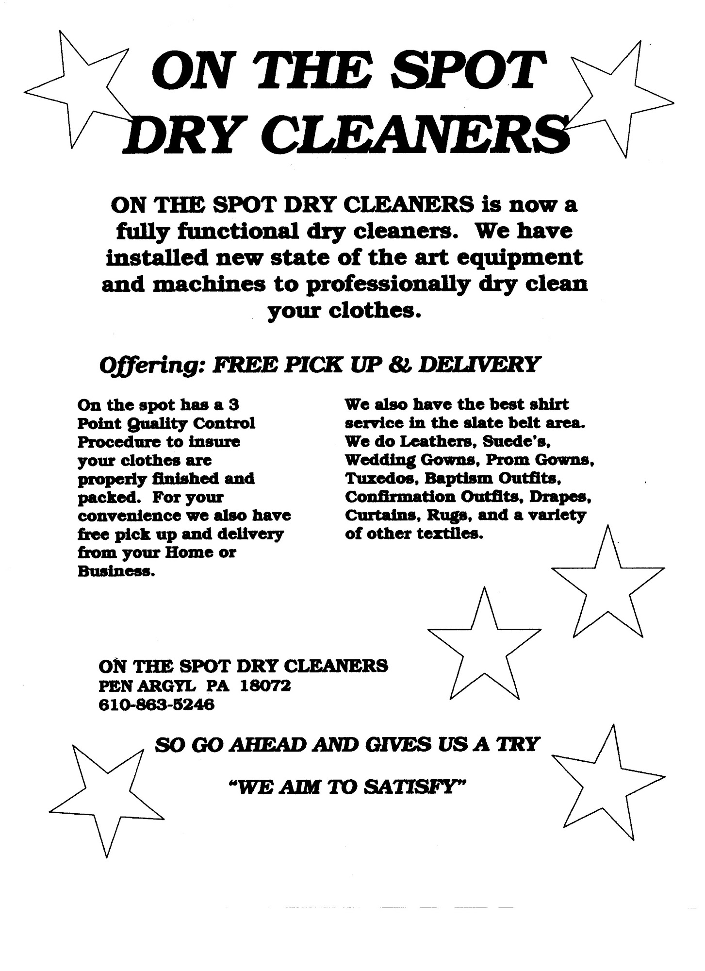 On the Spot Dry Cleaners 229 S Robinson Ave, Pen Argyl Pennsylvania 18072