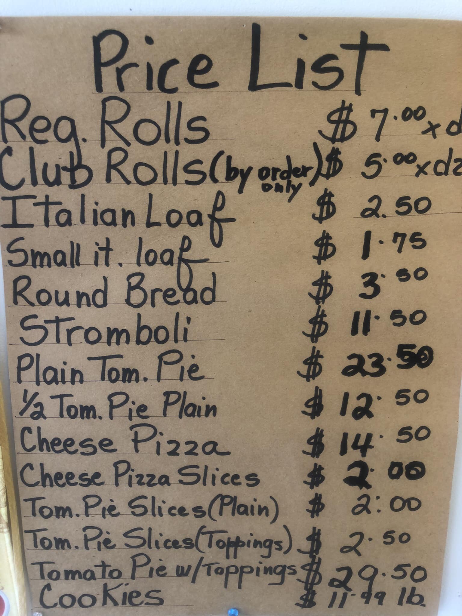 Nonno Ugo's Italian Bakery Menu