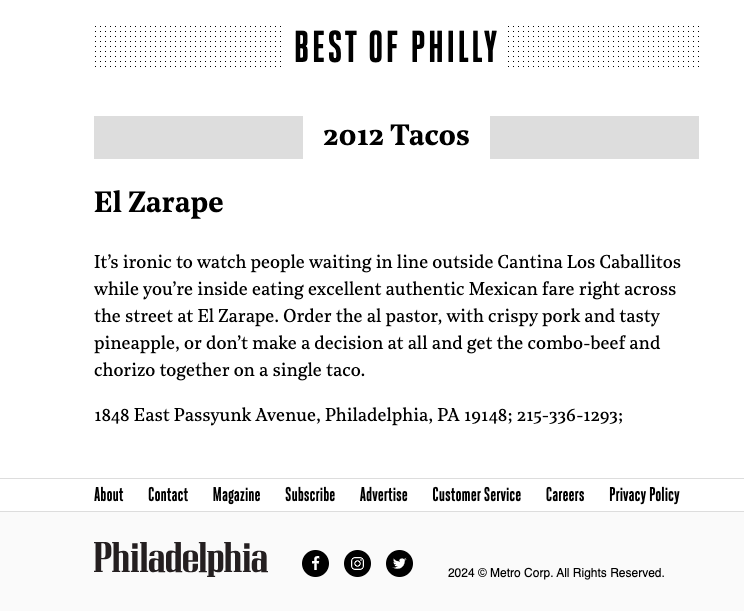 El Zarape Taqueria Menu