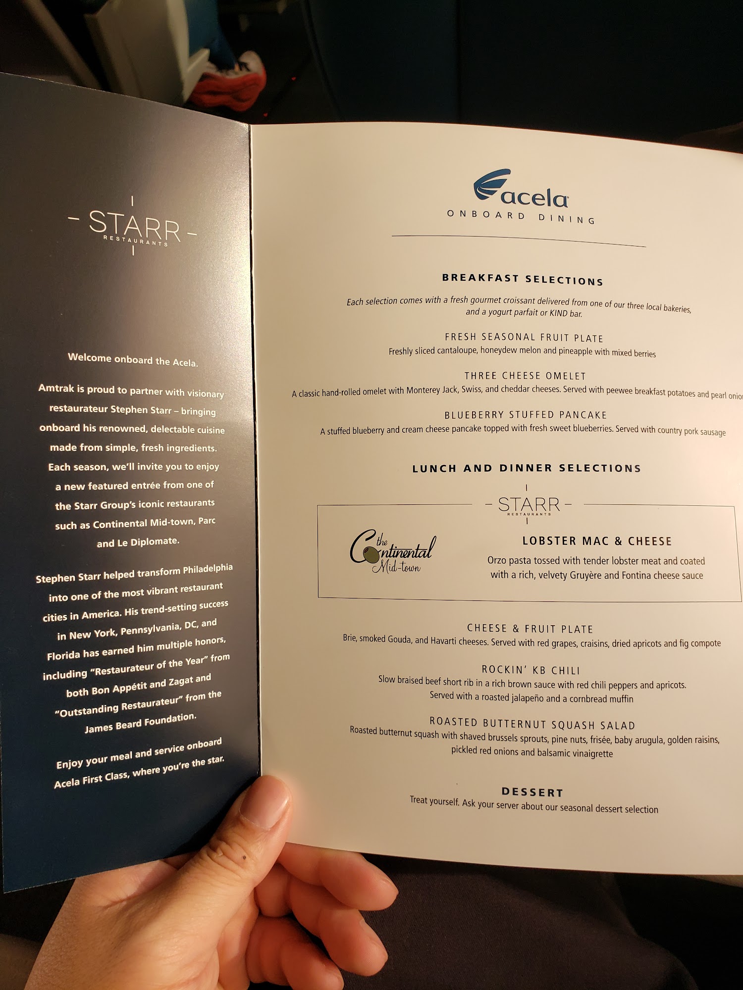 Amtrak Metropolitan Lounge Menu