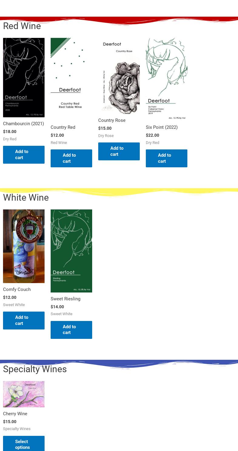 Deerfoot Vineyards and Winery Menu