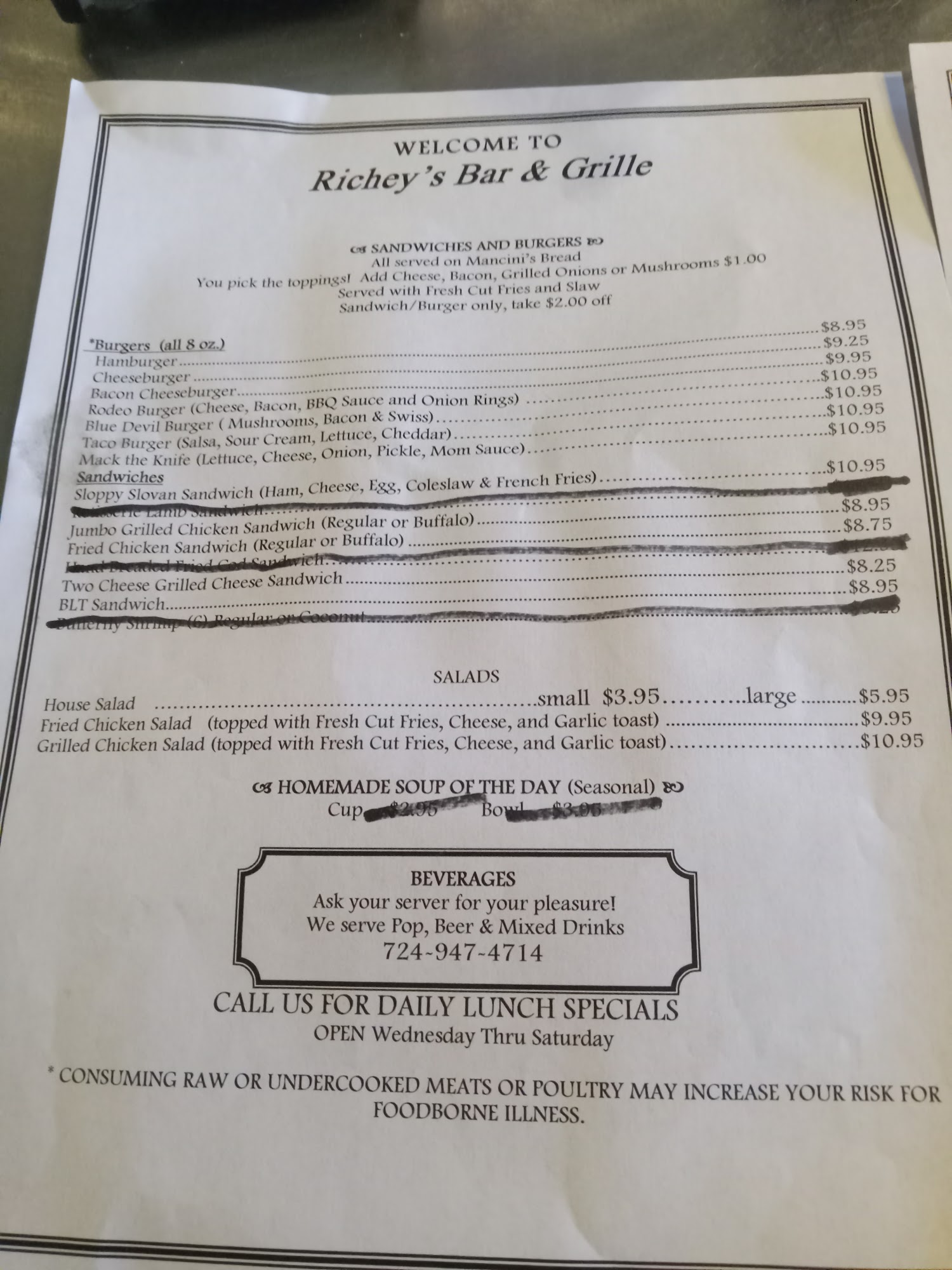 Richey's Bar & Grill Menu